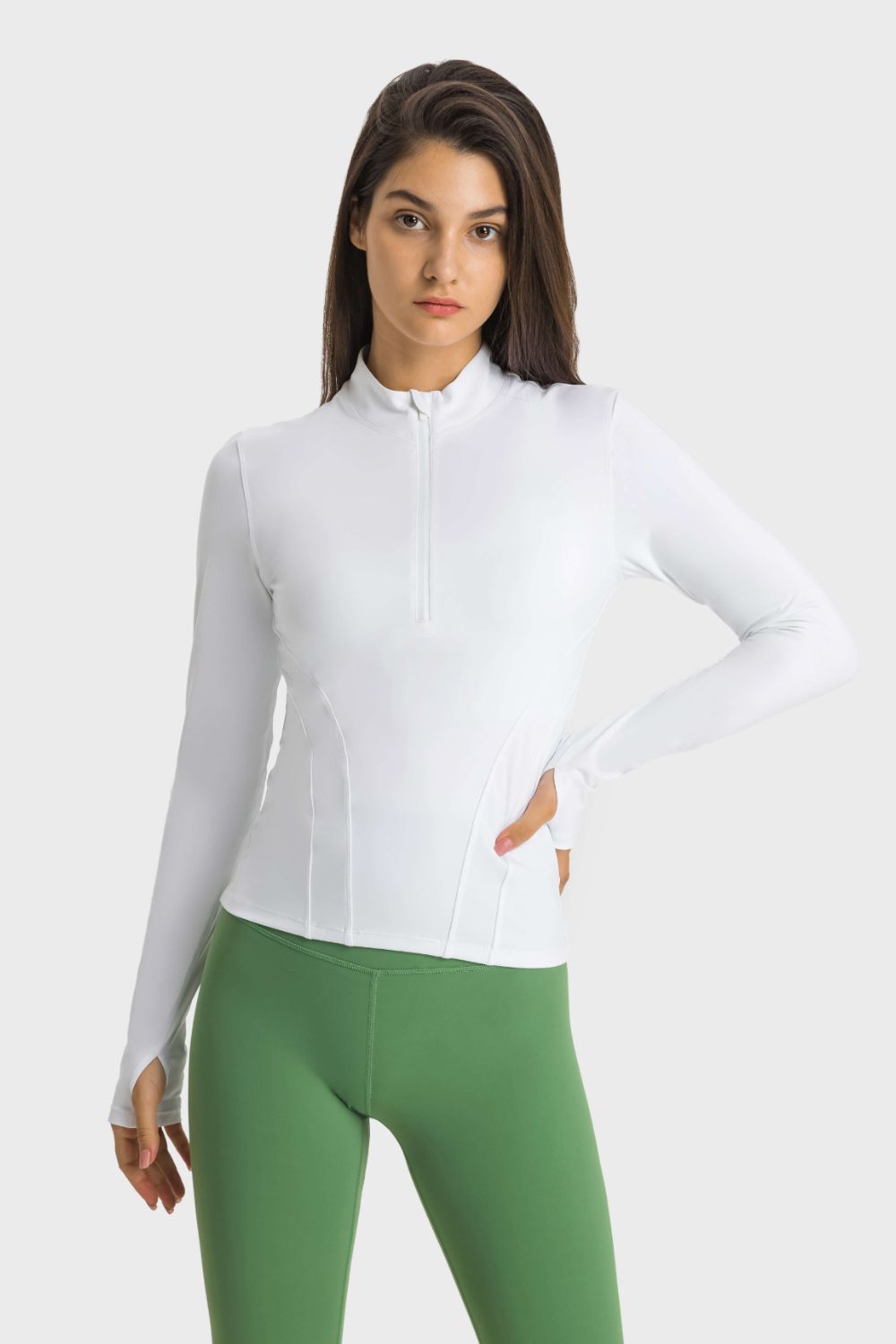 Half Zip Thumbhole Sleeve Sports Top