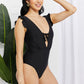Seashell Ruffle Sleeve One-Piece Swimsuit in Black