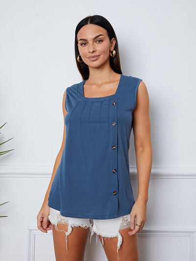 Square Neck Decorative Button Tank