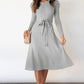 Round Neck Long Sleeve Tie Waist Sweater Dress