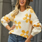 Floral Print Round Neck Dropped Shoulder Pullover Sweater