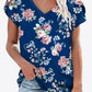 Printed Petal Sleeve V-Neck Blouse