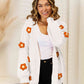 Flower Dropped Shoulder Open Front Cardigan