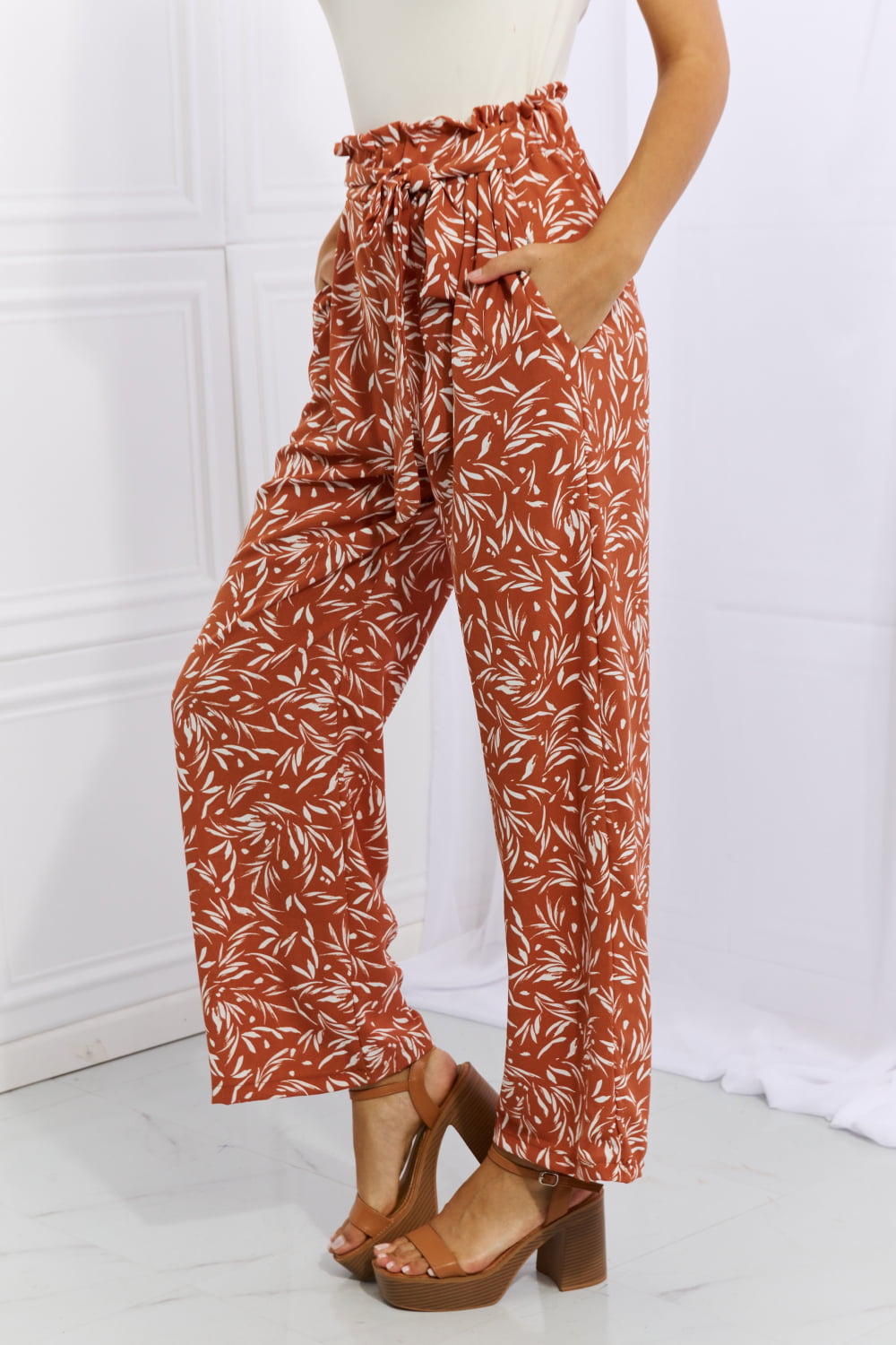 Heimish Right Angle Geometric Printed Pants in Red Orange