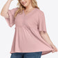 Plus Size Buttoned V-Neck Frill Trim Babydoll Blouse