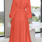 Deep V-Neck Balloon Sleeve Plain Maxi Dress