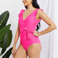 Ruffle Faux Wrap One-Piece in Pink
