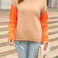 Color Block Turtleneck Slit Sweater