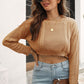 Cropped Round Neck Dropped Shoulder Pullover Sweater