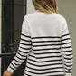 Round Neck Shoulder Button Striped Pullover Sweater