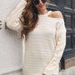 Ribbed Cold Shoulder Round Neck Pullover Sweater