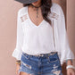 Cutout V-Neck Flounce Sleeve Blouse