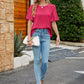 Pleated Flutter Sleeve Round Neck Blouse