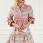 Tiered Notched Balloon Sleeve Buttoned Dress