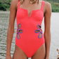 Contrast Trim Cutout Notched Neck One-Piece Swimsuit