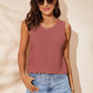 Buttoned Cutout Ribbed Trim Knit Tank