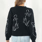 Cat Pattern Round Neck Long Sleeve Pullover Sweater