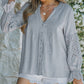 Eyelet Button Front Notched Neck Blouse