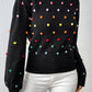 Pom-Pom Trim Mock Neck Long Sleeve Pullover Sweater