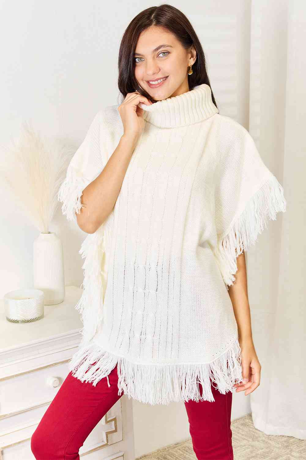 Turtle Neck Fringe Poncho