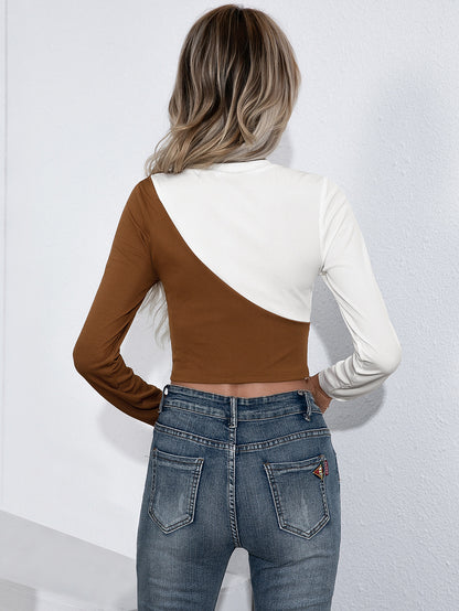 Cropped Contrast Color Round Neck Tee