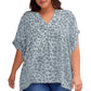 Plus Size Printed Notched Neck Half Sleeve Top