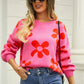 Floral Print Round Neck Dropped Shoulder Pullover Sweater