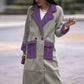 Contrast Lapel Collar Coat with Pockets