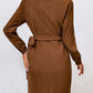 Button-Down Collared Neck Long Sleeve Side Tie Dress