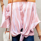 Striped Tie Front Flounce Sleeve Blouse