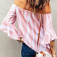 Striped Tie Front Flounce Sleeve Blouse