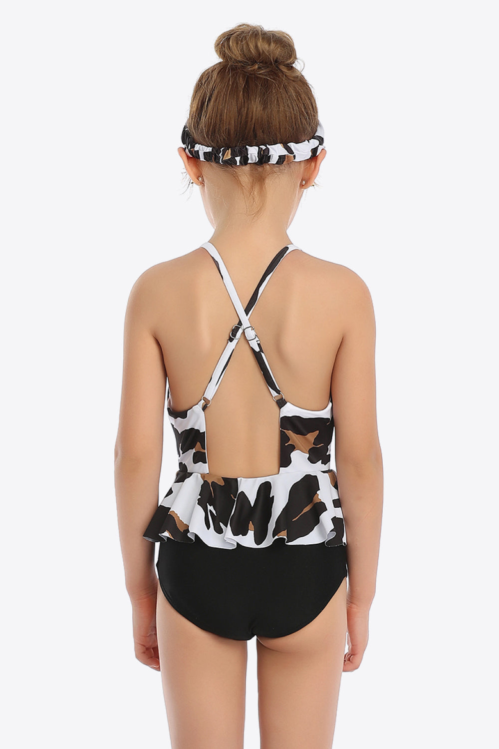 Printed Bow Detail Ruffled One-Piece Swimsuit