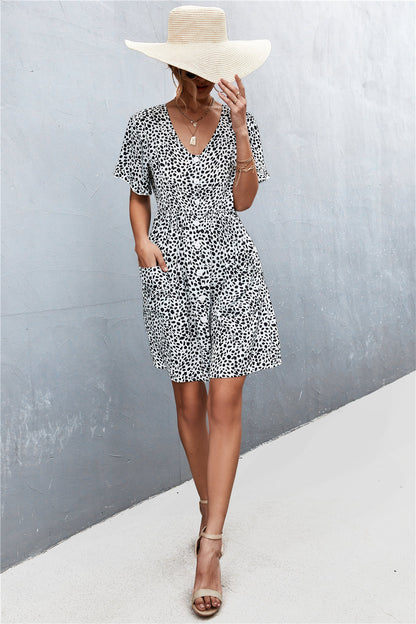 Printed Button Down Pocketed Dress