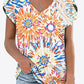 Printed Petal Sleeve V-Neck Blouse