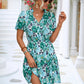 Floral Tie Neck Puff Sleeve Tiered Dress