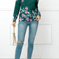 Floral Button Front Round Neck Cardigan