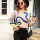 Printed Round Neck Dropped Shoulder Pullover Sweater