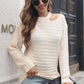 Ribbed Cold Shoulder Round Neck Pullover Sweater