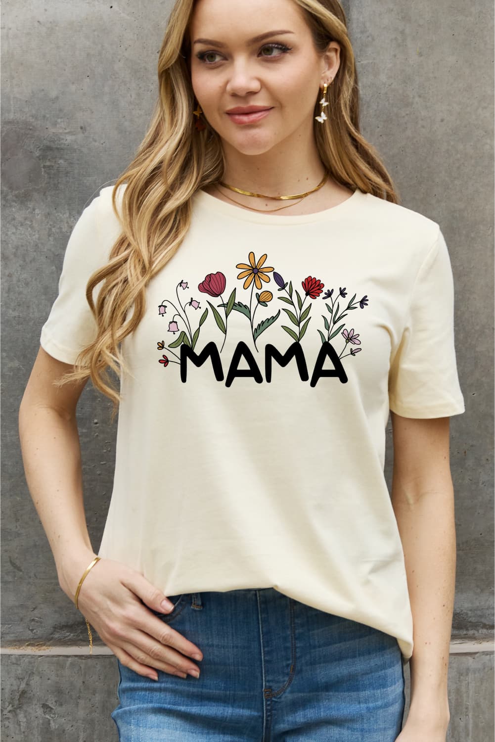 MAMA Flower Graphic Cotton Tee