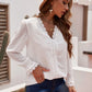 Swiss Dot Lace Trim Flounce Sleeve Blouse