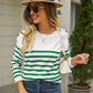 Round Neck Shoulder Button Striped Pullover Sweater