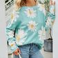 Daisy Print Openwork Round Neck Sweater