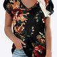 Printed Petal Sleeve V-Neck Blouse