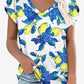 Printed Petal Sleeve V-Neck Blouse