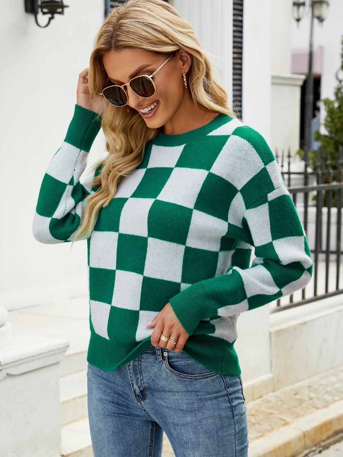 Checkered Round Neck Sweater