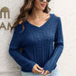 Cold Shoulder V-Neck Cable-Knit Pullover Sweater