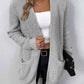 Rib-Knit Open Front Pocketed Cardigan