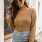 Cropped Mock Neck Cable-Knit Pullover Sweater