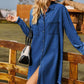 Button Up Collared Neck Raw Hem Denim Dress