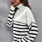 Striped Turtleneck Drop Shoulder Sweater